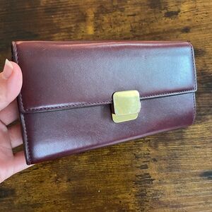 Cuyana Maroon Leather Wallet with Gold Accent